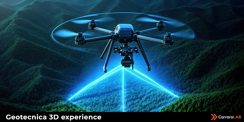 Simulazione immersiva di rilevamento geotecnico con drone